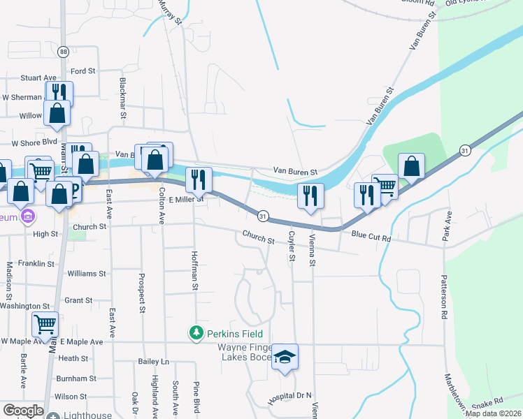 map of restaurants, bars, coffee shops, grocery stores, and more near 410 East Union Street in Newark