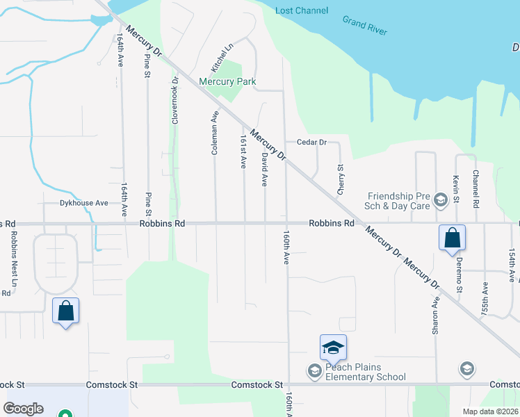 map of restaurants, bars, coffee shops, grocery stores, and more near 15255 David Avenue in Grand Haven