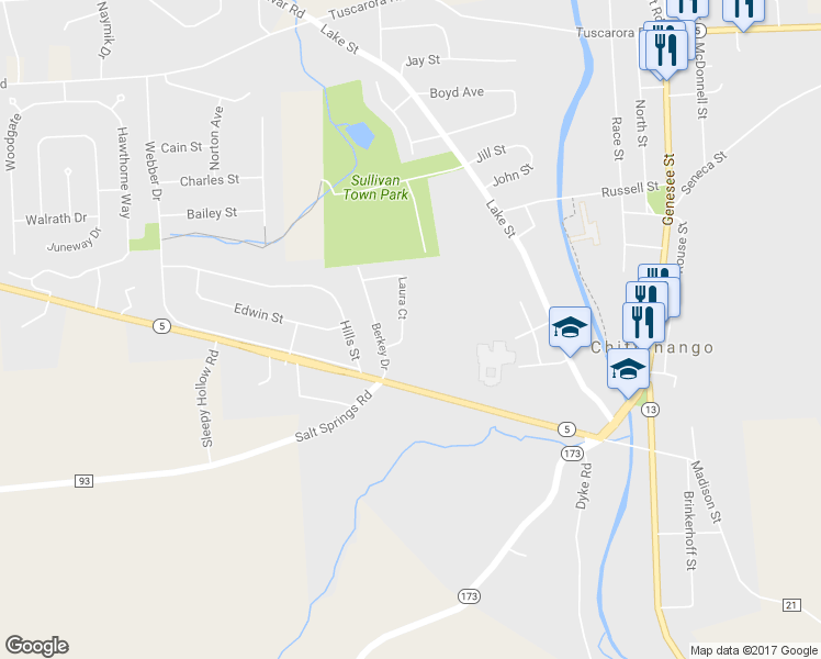 map of restaurants, bars, coffee shops, grocery stores, and more near 108 Laura Court in Chittenango