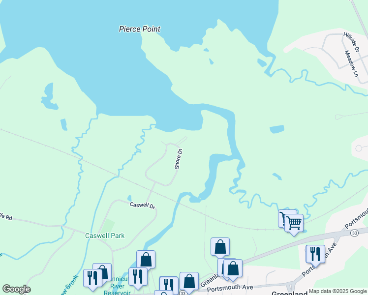 map of restaurants, bars, coffee shops, grocery stores, and more near 14 Shore Drive in Greenland