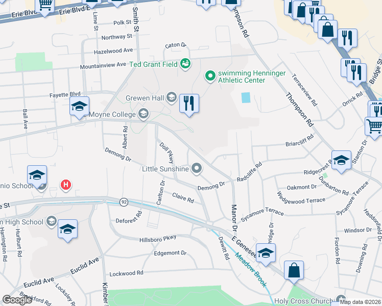 map of restaurants, bars, coffee shops, grocery stores, and more near 1514 Salt Springs Road in Syracuse