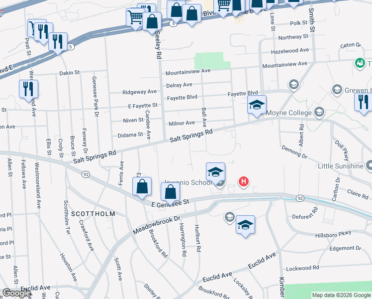 map of restaurants, bars, coffee shops, grocery stores, and more near 113-15 Gorland Avenue in Syracuse