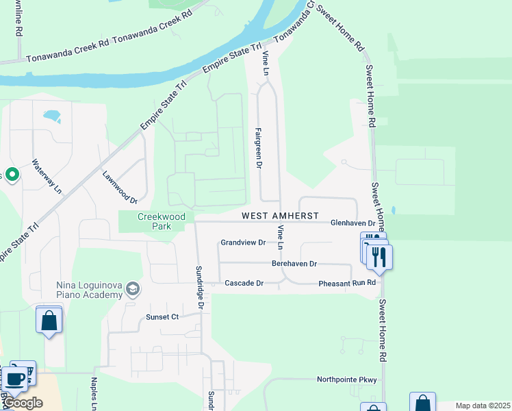map of restaurants, bars, coffee shops, grocery stores, and more near 168 Glenhaven Drive in Buffalo