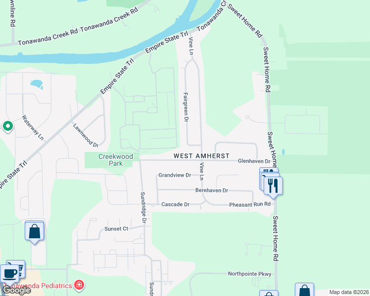 map of restaurants, bars, coffee shops, grocery stores, and more near 168 Glenhaven Drive in Buffalo