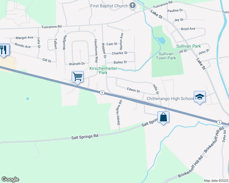map of restaurants, bars, coffee shops, grocery stores, and more near 328 South Webber Drive in Chittenango