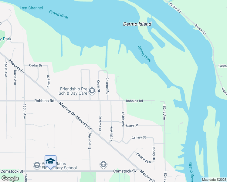 map of restaurants, bars, coffee shops, grocery stores, and more near 15230 Channel Road in Grand Haven