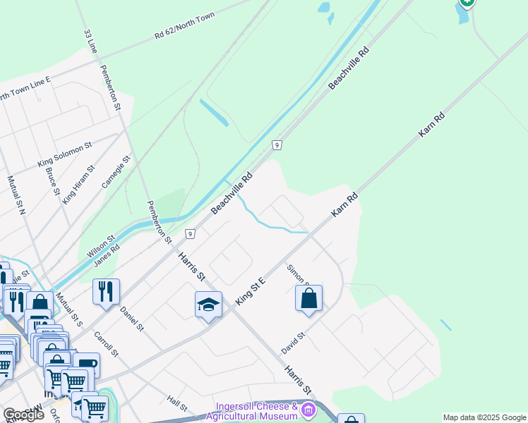 map of restaurants, bars, coffee shops, grocery stores, and more near 42 Rossiter Road in Ingersoll