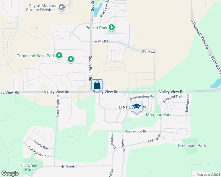 map of restaurants, bars, coffee shops, grocery stores, and more near 7218 Valley View Road in Verona