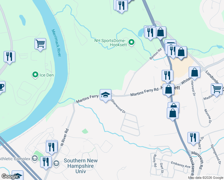 map of restaurants, bars, coffee shops, grocery stores, and more near 1 Cemetery Road in Hooksett
