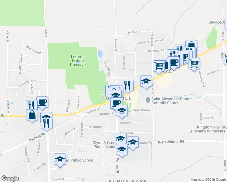 map of restaurants, bars, coffee shops, grocery stores, and more near in Pelham