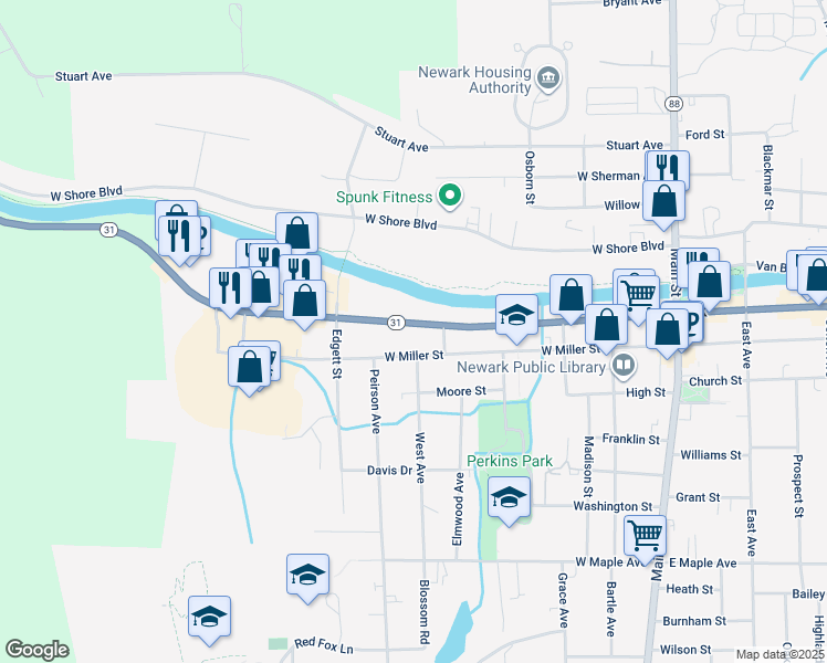 map of restaurants, bars, coffee shops, grocery stores, and more near 420 West Union Street in Newark