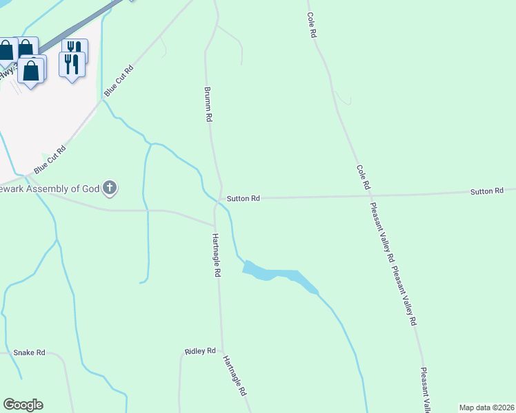 map of restaurants, bars, coffee shops, grocery stores, and more near 7088 Sutton Road in Newark