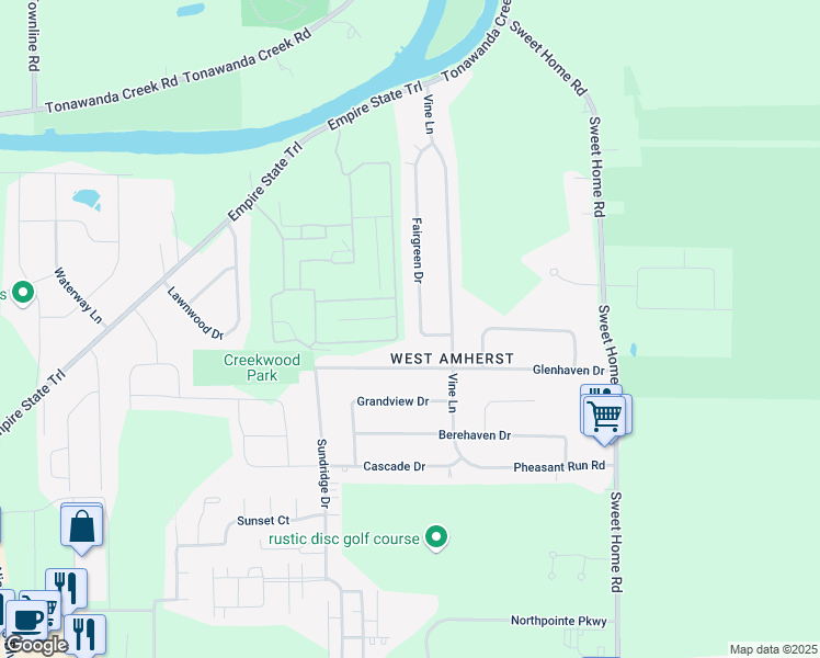 map of restaurants, bars, coffee shops, grocery stores, and more near 168 Glenhaven Drive in Buffalo