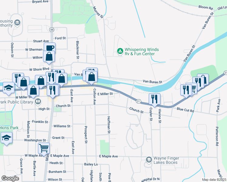 map of restaurants, bars, coffee shops, grocery stores, and more near 333 East Union Street in Newark