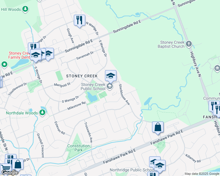 map of restaurants, bars, coffee shops, grocery stores, and more near 1335 Nicole Avenue in London