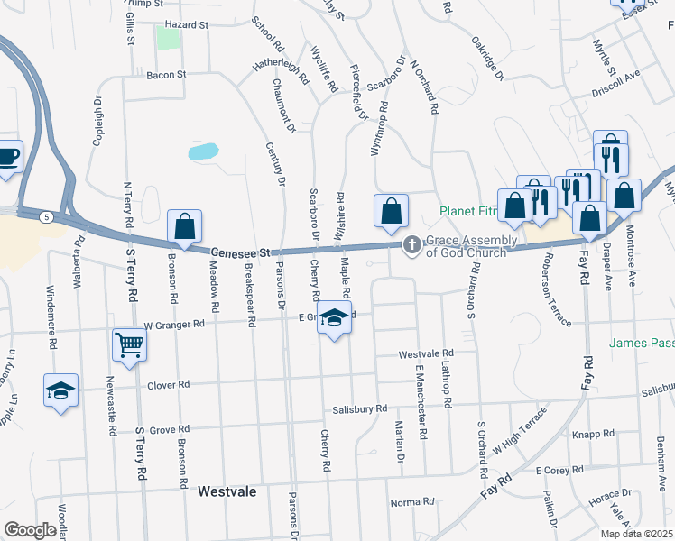 map of restaurants, bars, coffee shops, grocery stores, and more near in Onondaga County