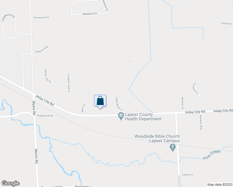 map of restaurants, bars, coffee shops, grocery stores, and more near Edda Marie Court in Lapeer County