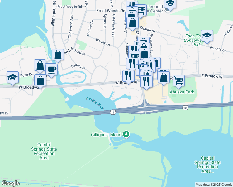 map of restaurants, bars, coffee shops, grocery stores, and more near 320 West Broadway in Madison