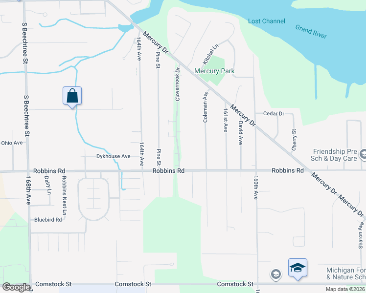 map of restaurants, bars, coffee shops, grocery stores, and more near 16247 Robbins Road in Grand Haven