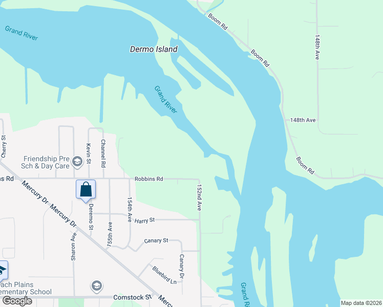 map of restaurants, bars, coffee shops, grocery stores, and more near 15185 152nd Avenue in Grand Haven