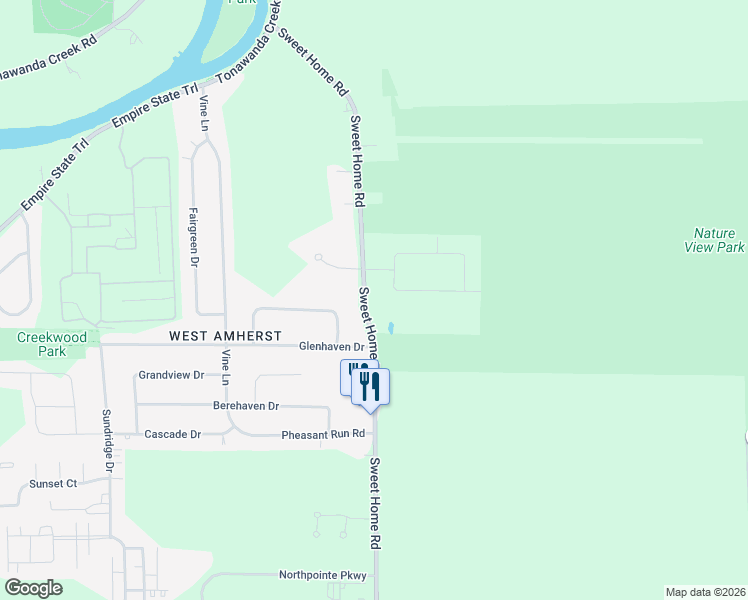 map of restaurants, bars, coffee shops, grocery stores, and more near 3195 Sweet Home Road in Buffalo