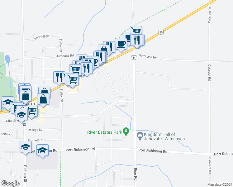 map of restaurants, bars, coffee shops, grocery stores, and more near 35 Wellspring Way in Welland