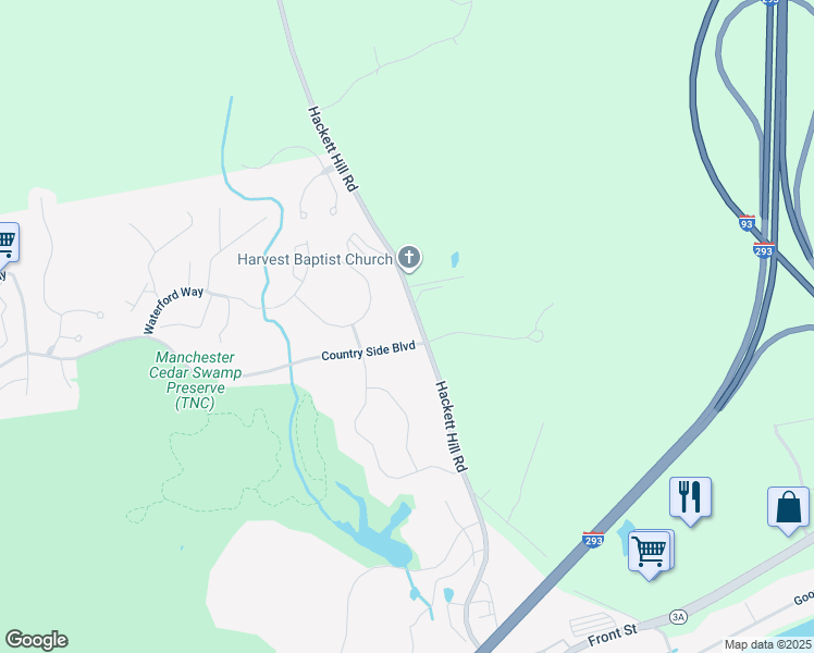 map of restaurants, bars, coffee shops, grocery stores, and more near 60 Village Circle Way in Manchester
