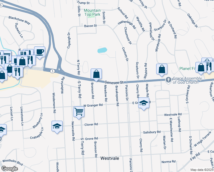 map of restaurants, bars, coffee shops, grocery stores, and more near in Onondaga County