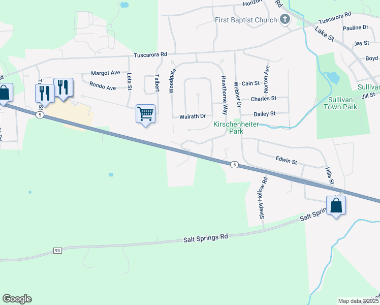 map of restaurants, bars, coffee shops, grocery stores, and more near 500 West Genesee Street in Chittenango