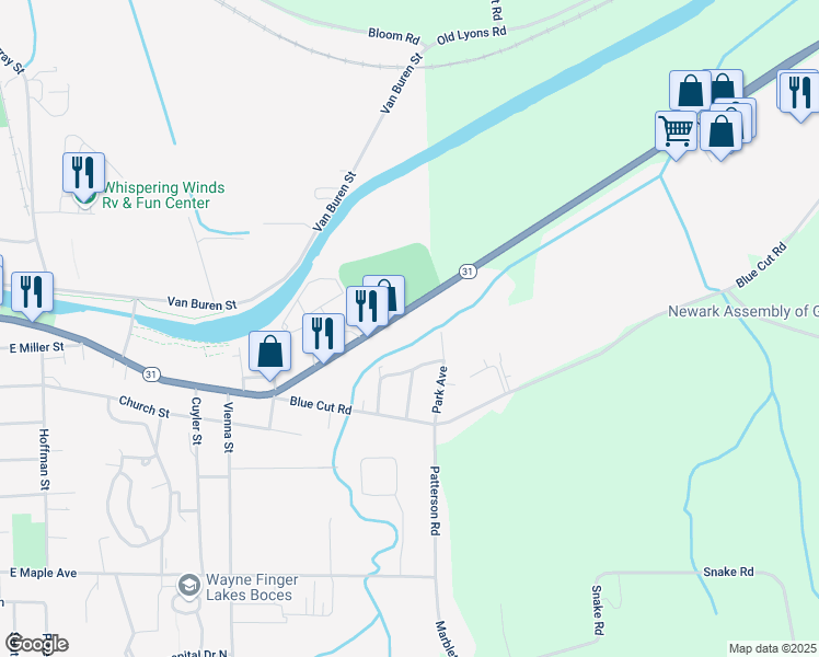 map of restaurants, bars, coffee shops, grocery stores, and more near 1167 East Union Street in Newark