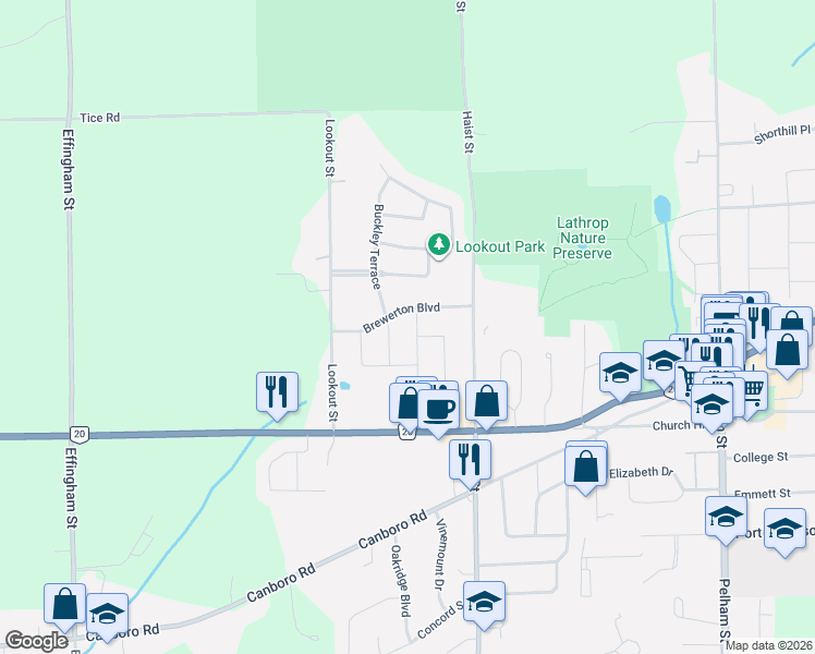 map of restaurants, bars, coffee shops, grocery stores, and more near 97 Abbott Place in Pelham