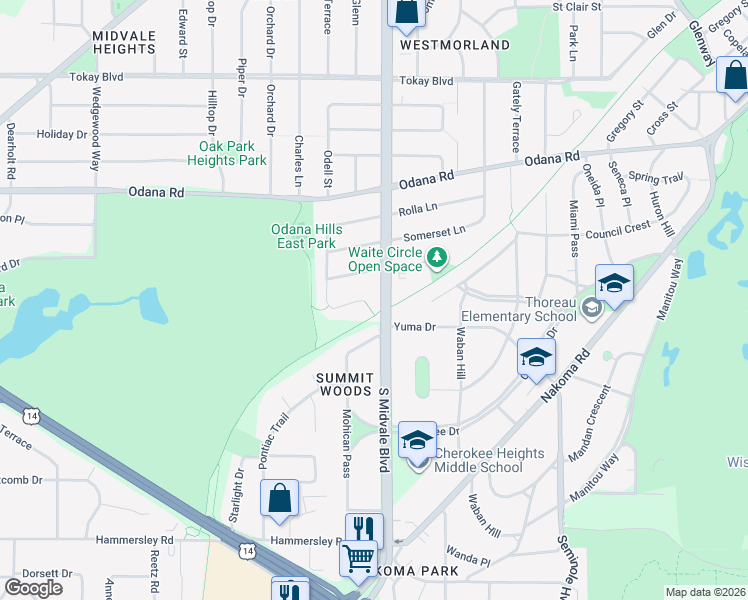 map of restaurants, bars, coffee shops, grocery stores, and more near 821 South Midvale Boulevard in Madison