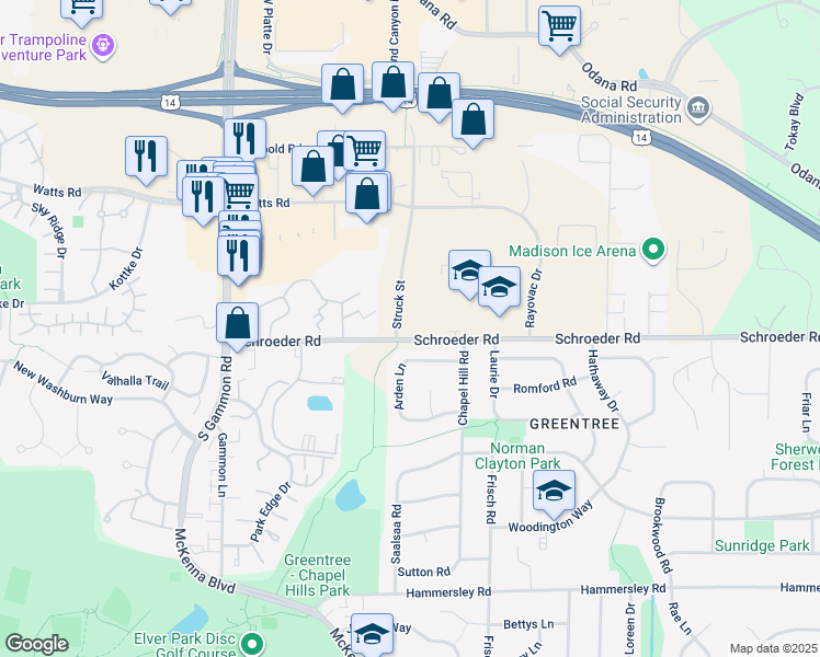map of restaurants, bars, coffee shops, grocery stores, and more near in Madison