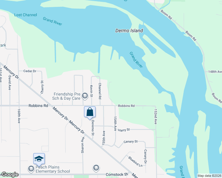 map of restaurants, bars, coffee shops, grocery stores, and more near 15278 Widgeon Road in Grand Haven