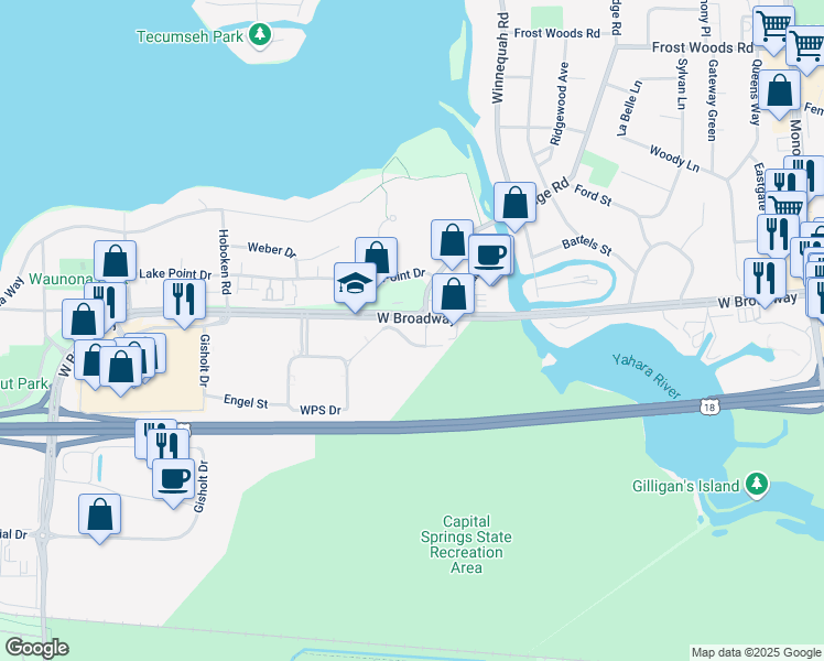 map of restaurants, bars, coffee shops, grocery stores, and more near in Monona