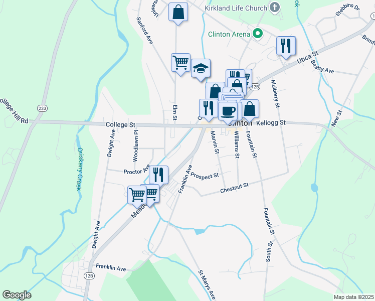map of restaurants, bars, coffee shops, grocery stores, and more near in Clinton