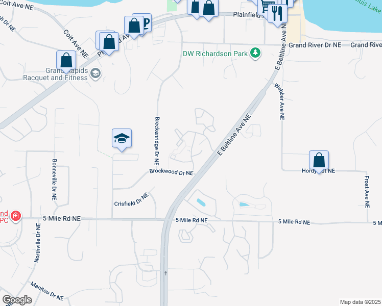 map of restaurants, bars, coffee shops, grocery stores, and more near 4656 Ramswood Drive Northeast in Grand Rapids