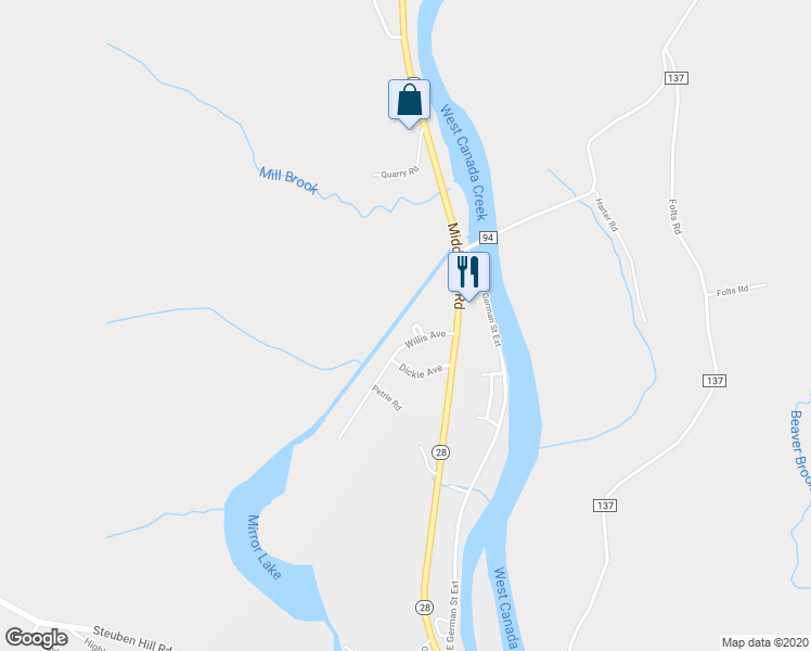 map of restaurants, bars, coffee shops, grocery stores, and more near 4 Willis Drive in Herkimer