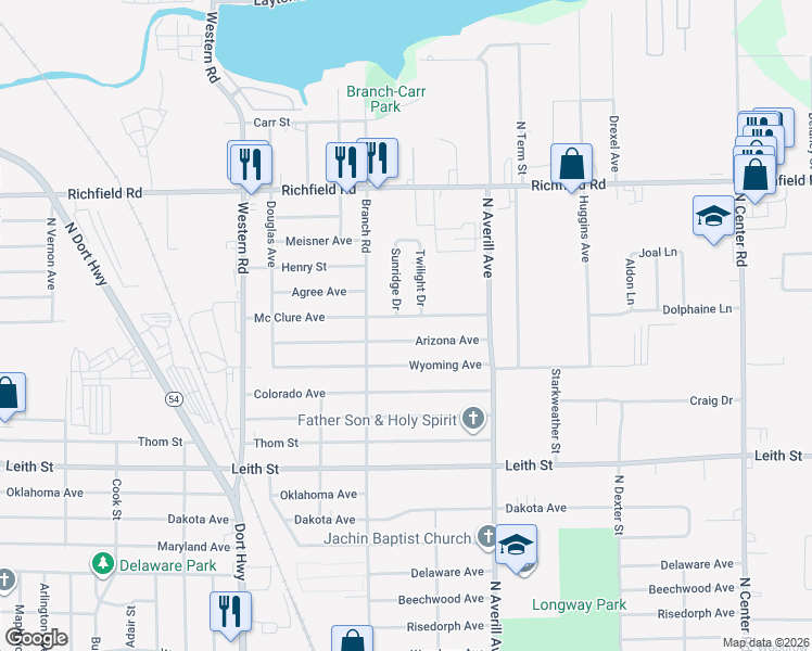 map of restaurants, bars, coffee shops, grocery stores, and more near 3130 Mc Clure Avenue in Flint