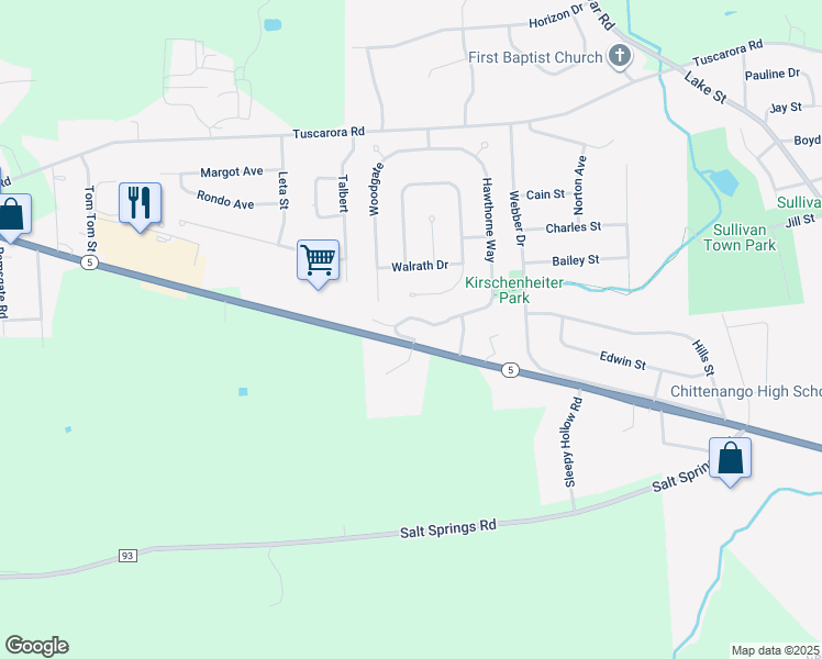 map of restaurants, bars, coffee shops, grocery stores, and more near 500 West Genesee Street in Chittenango