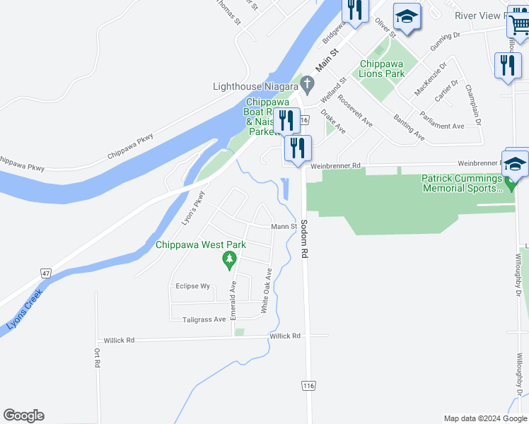 map of restaurants, bars, coffee shops, grocery stores, and more near in Niagara Falls