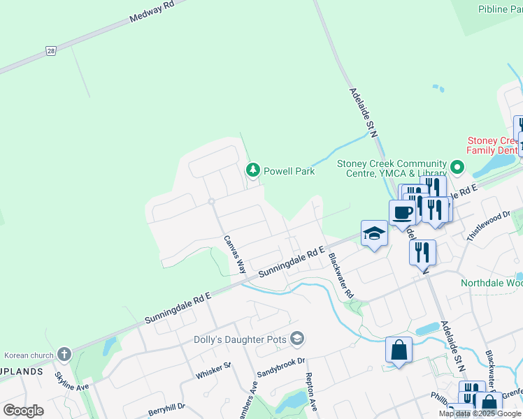map of restaurants, bars, coffee shops, grocery stores, and more near 800 Jackpine Way in London