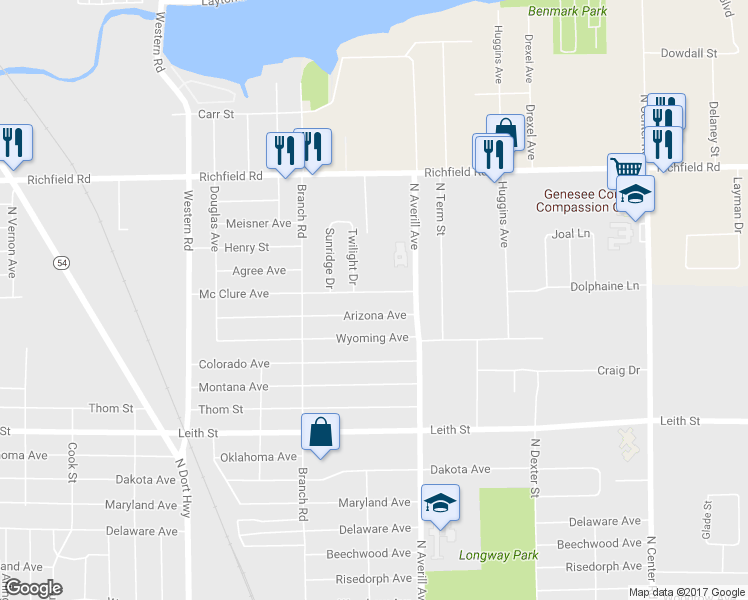 map of restaurants, bars, coffee shops, grocery stores, and more near 3210 Mc Clure Avenue in Flint