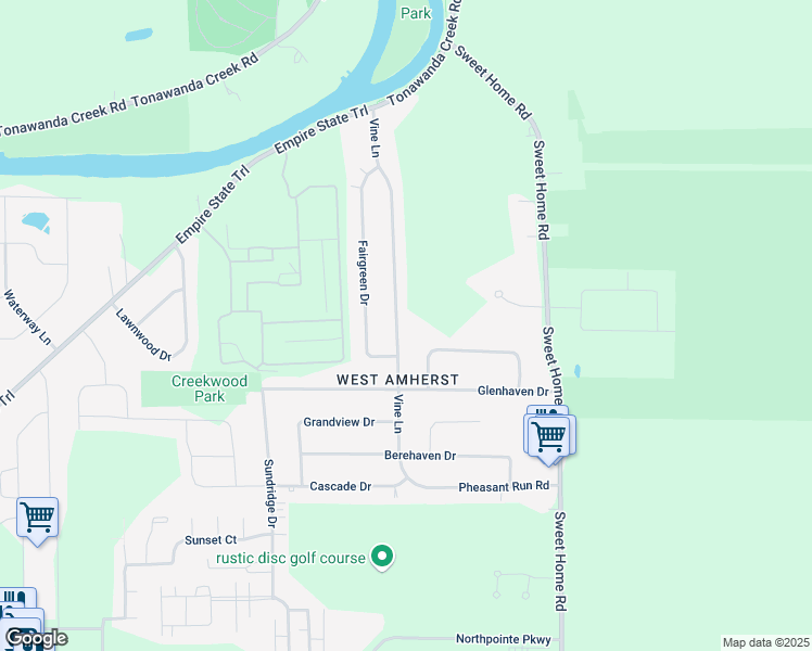 map of restaurants, bars, coffee shops, grocery stores, and more near 328 Vine Lane in Buffalo