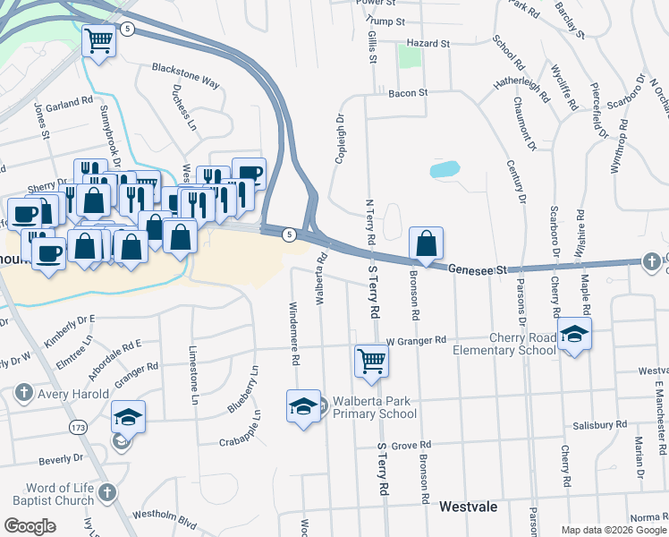 map of restaurants, bars, coffee shops, grocery stores, and more near 202 Dorchester Rd in Syracuse