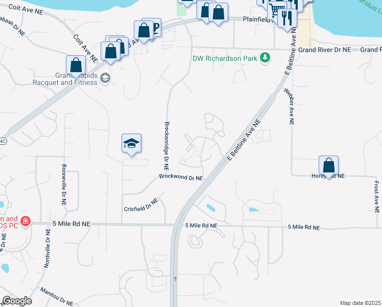 map of restaurants, bars, coffee shops, grocery stores, and more near 3240 Devonwood Drive Northeast in Grand Rapids