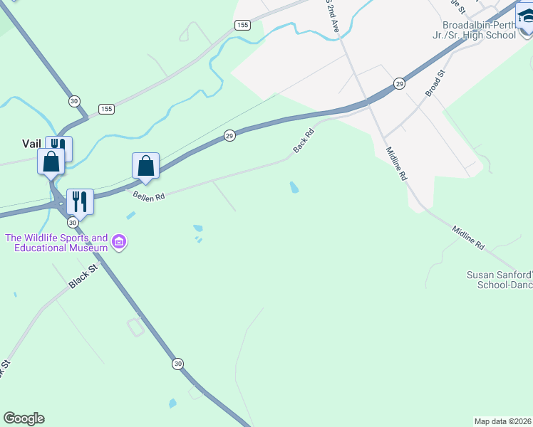 map of restaurants, bars, coffee shops, grocery stores, and more near 158 Bellen Road in Broadalbin