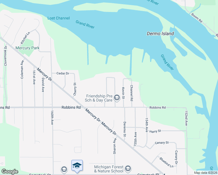 map of restaurants, bars, coffee shops, grocery stores, and more near 15311 Lost Channel Road in Grand Haven