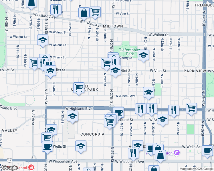 map of restaurants, bars, coffee shops, grocery stores, and more near in Milwaukee