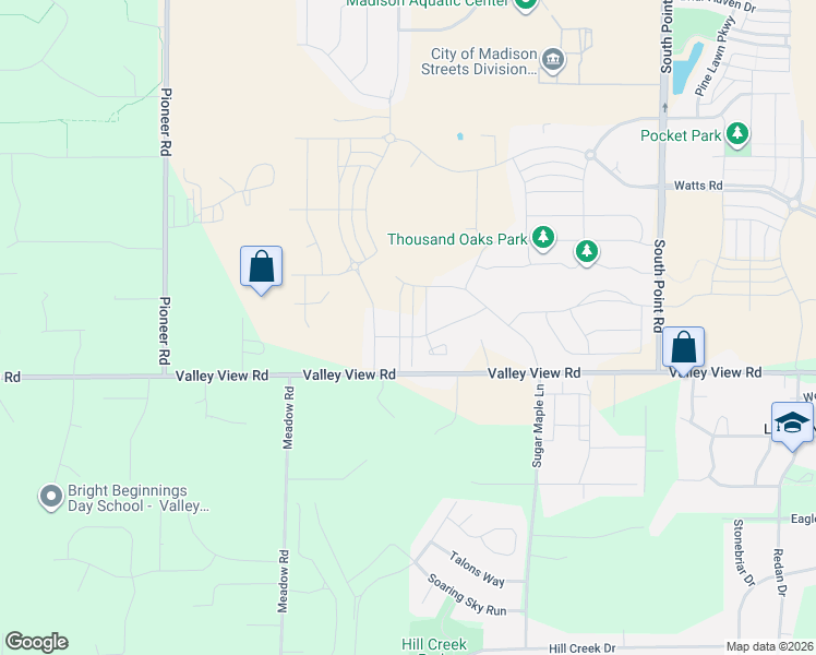 map of restaurants, bars, coffee shops, grocery stores, and more near 7414 Valley View Road in Verona